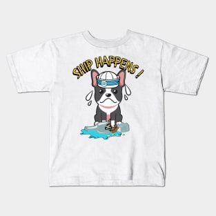 Funny French Bulldog Ship Happens Pun Kids T-Shirt